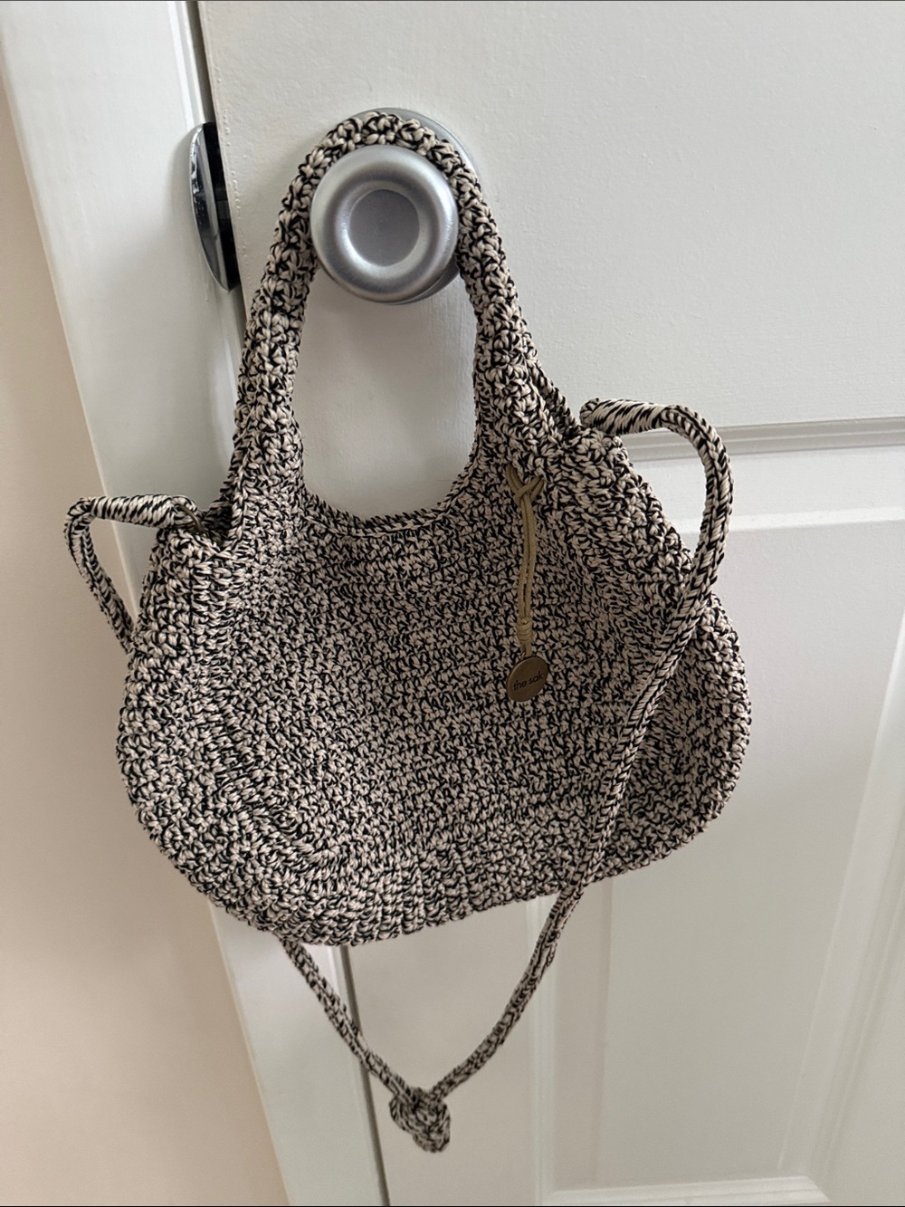 The Sak Woven Crochet Tote Bag in Black & Cream